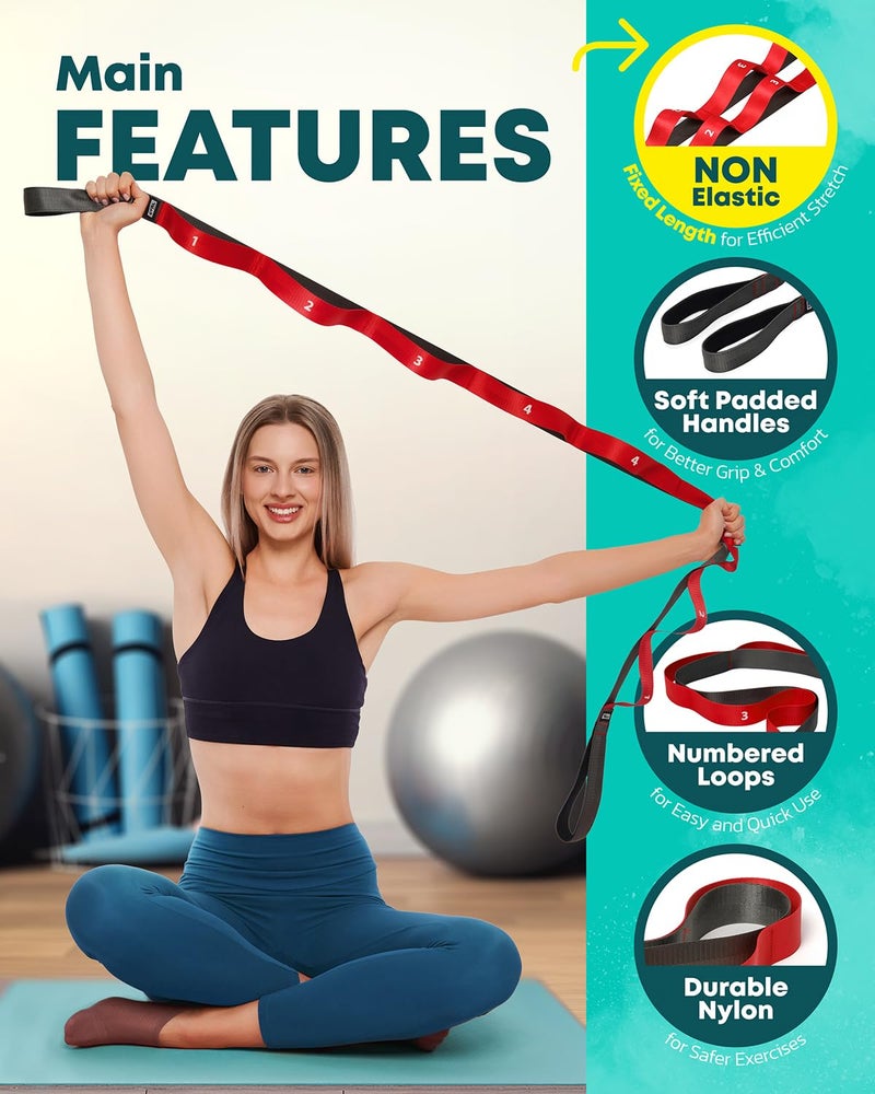 CTRL SPORTS Stretching Strap with Loops - Non Elastic Stretch Band for Physical Therapy, Yoga Strap for Stretching Equipment, Stretch Bands for Exercise and Flexibility - Fascia, Hamstring & Leg Stretcher Belt - Image 4